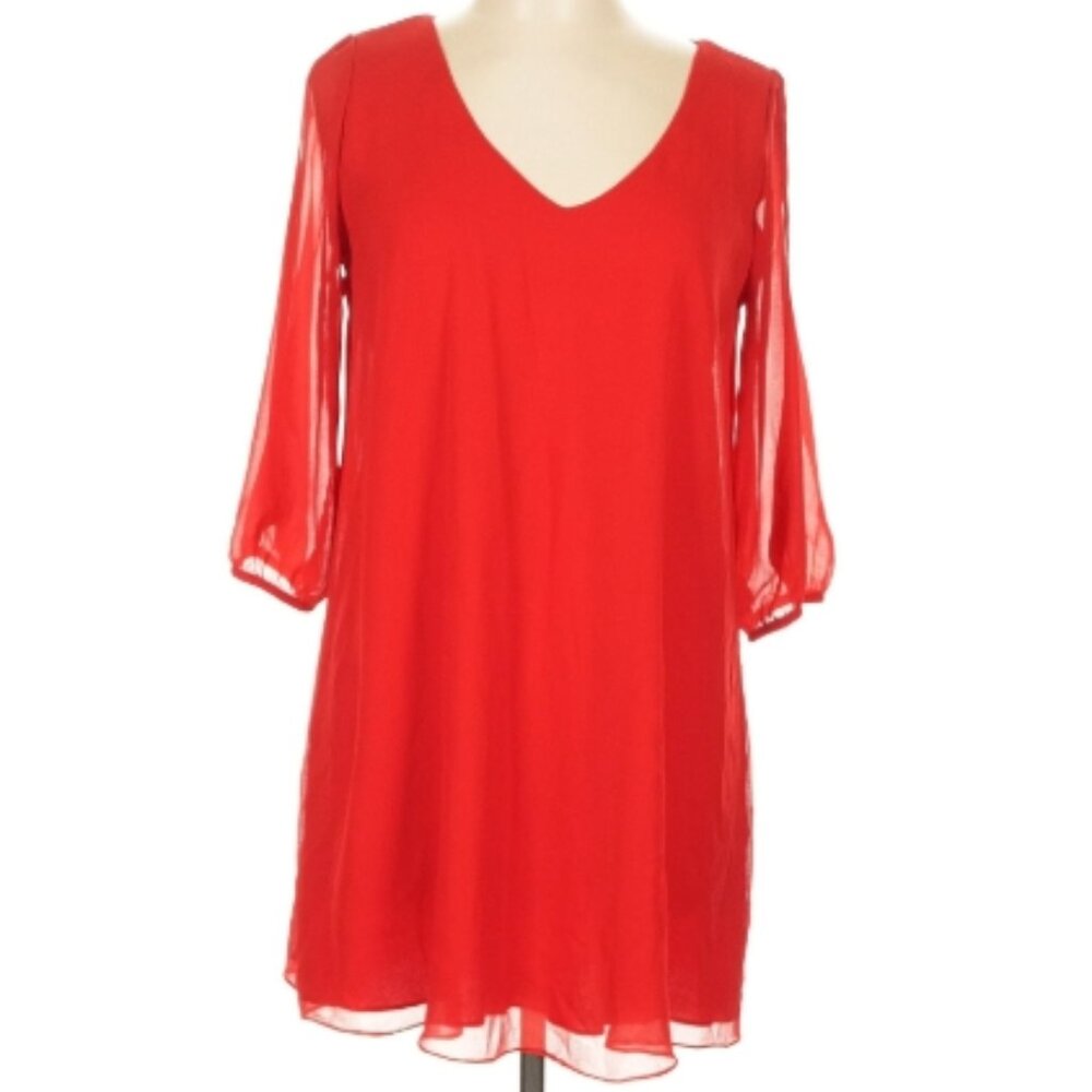 Lulus Vibrant Red Flowy short Dress with long sleeves with cutout design